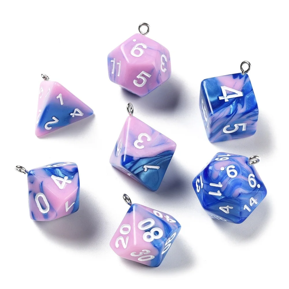 21Pcs Opaque Resin Polyhedral Dice Pendants Set Multi-Sided Dice Charm for DIY Earring Keychain Bracelet Jewelry Making Supplies