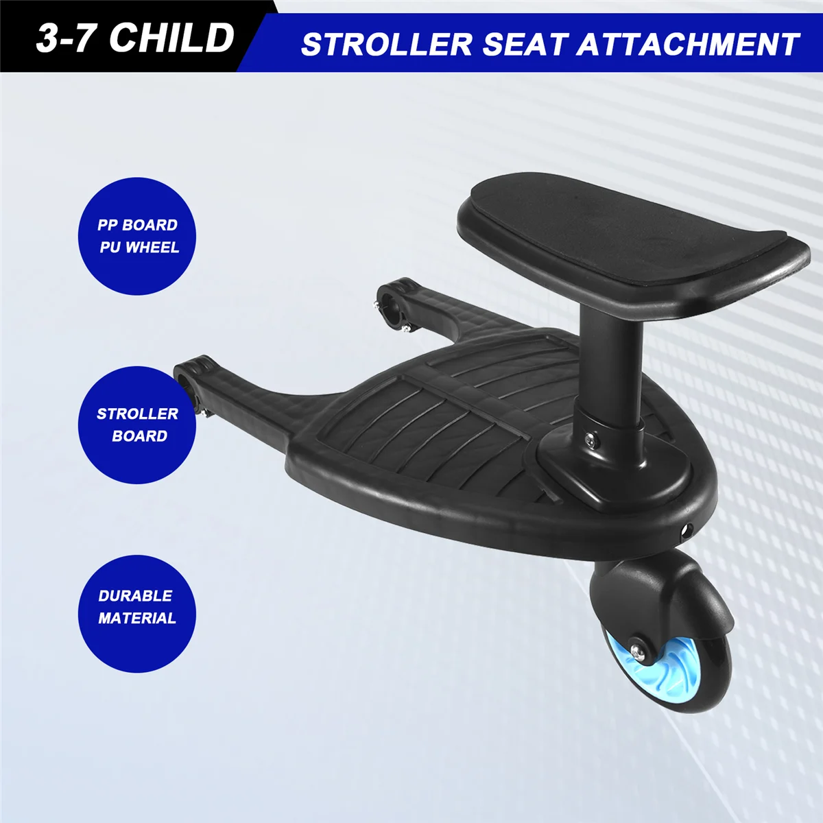 AM-Baby Stroller Wheeled Board Kids Wheel Board Stroller Step Stand Ride on Boards Plate Detachable Seat Blue