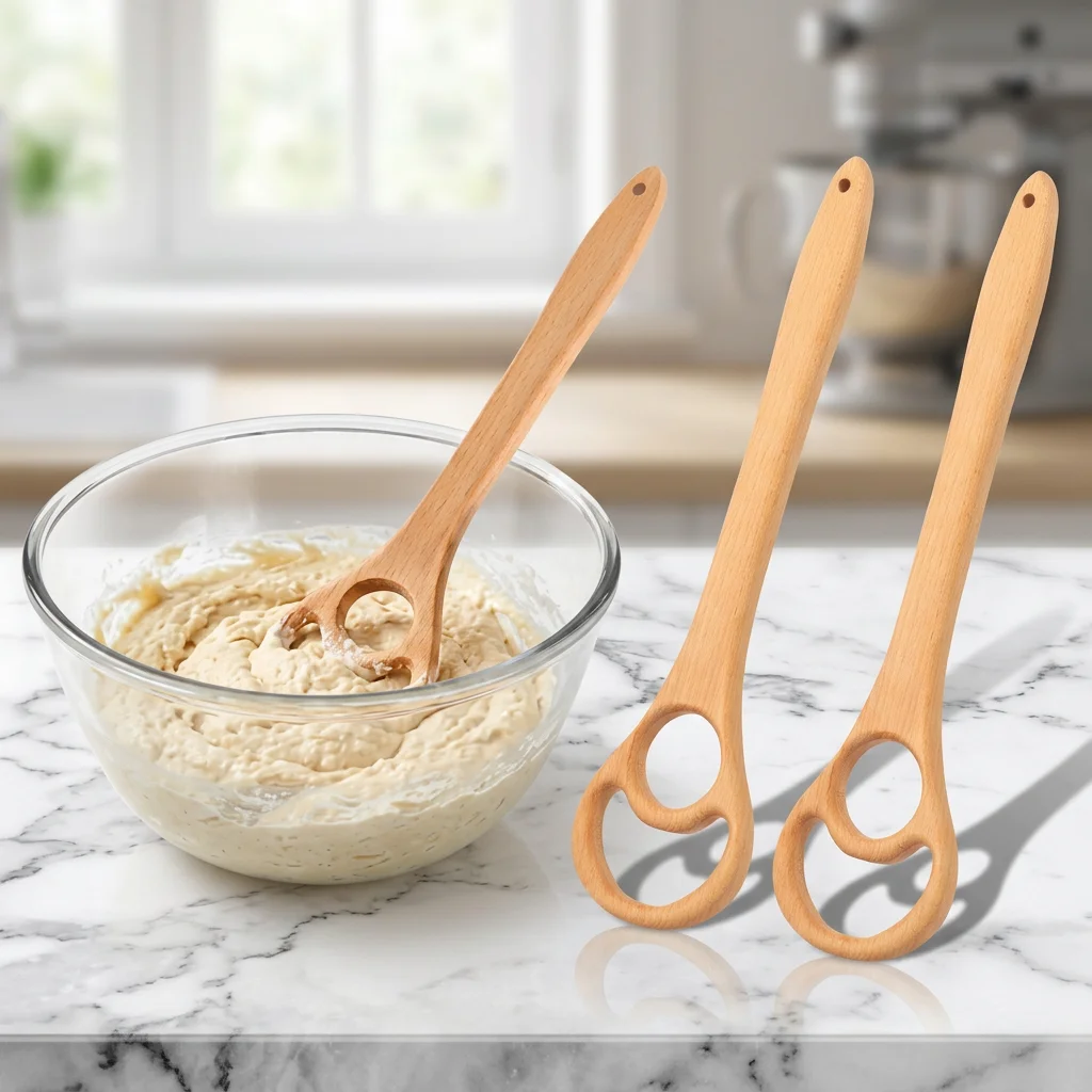 2Pcs Wooden Danish Dough Whisk 12.8in Sourdough Bread Whisk with Flow Through Design Sourdough Mixer Tool for Cake Batter Fix