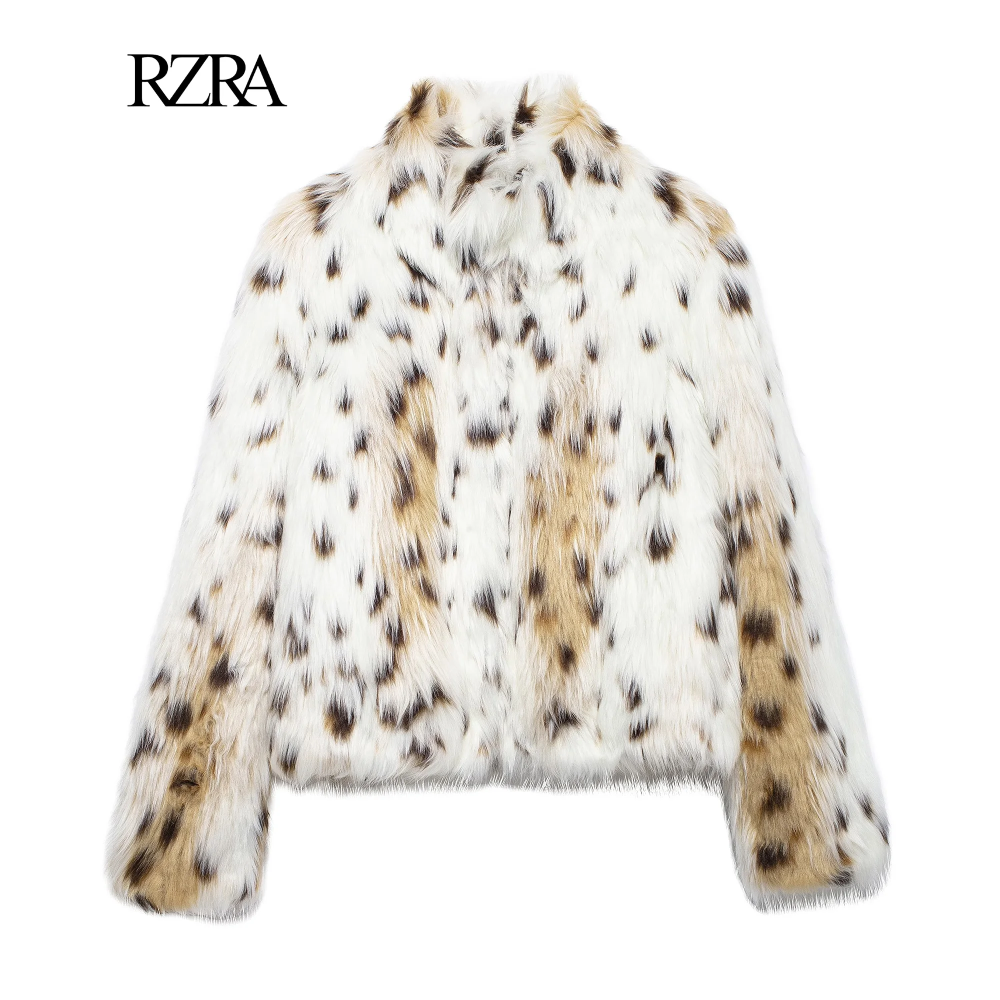 RZRA donna autunno/inverno nuovo 2024 cappotto effetto pelliccia sintetica collo leopardato moda ragazza giacca corta