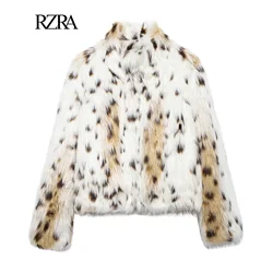 RZRA women's autumn/winter new 2024 faux fur effect coat leopard collar fashion girl short jacket