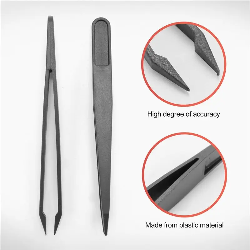 A77I Pinzetta antistatica con punta in plastica nera da 10 pezzi, lunghezza 12 cm