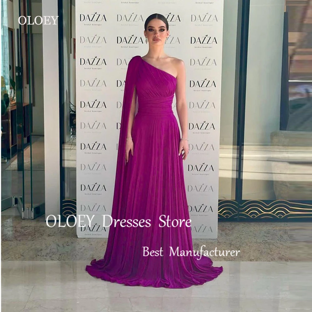 

OLOEY Simple Purple Chiffon Evening Dresses Arabic Women One Shoulder Dubai Long Prom Gowns Formal Party Dress Plus Size