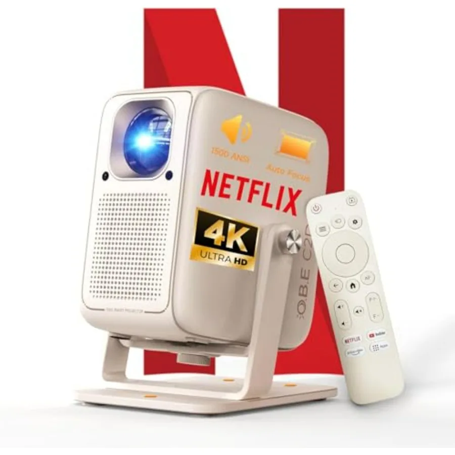 

4K-проектор с яркостью 1500 ANSI люмен и официальной сертификацией Netflix, умный проектор OBE с поддержкой WiFi 6 и Bluetooth 5.