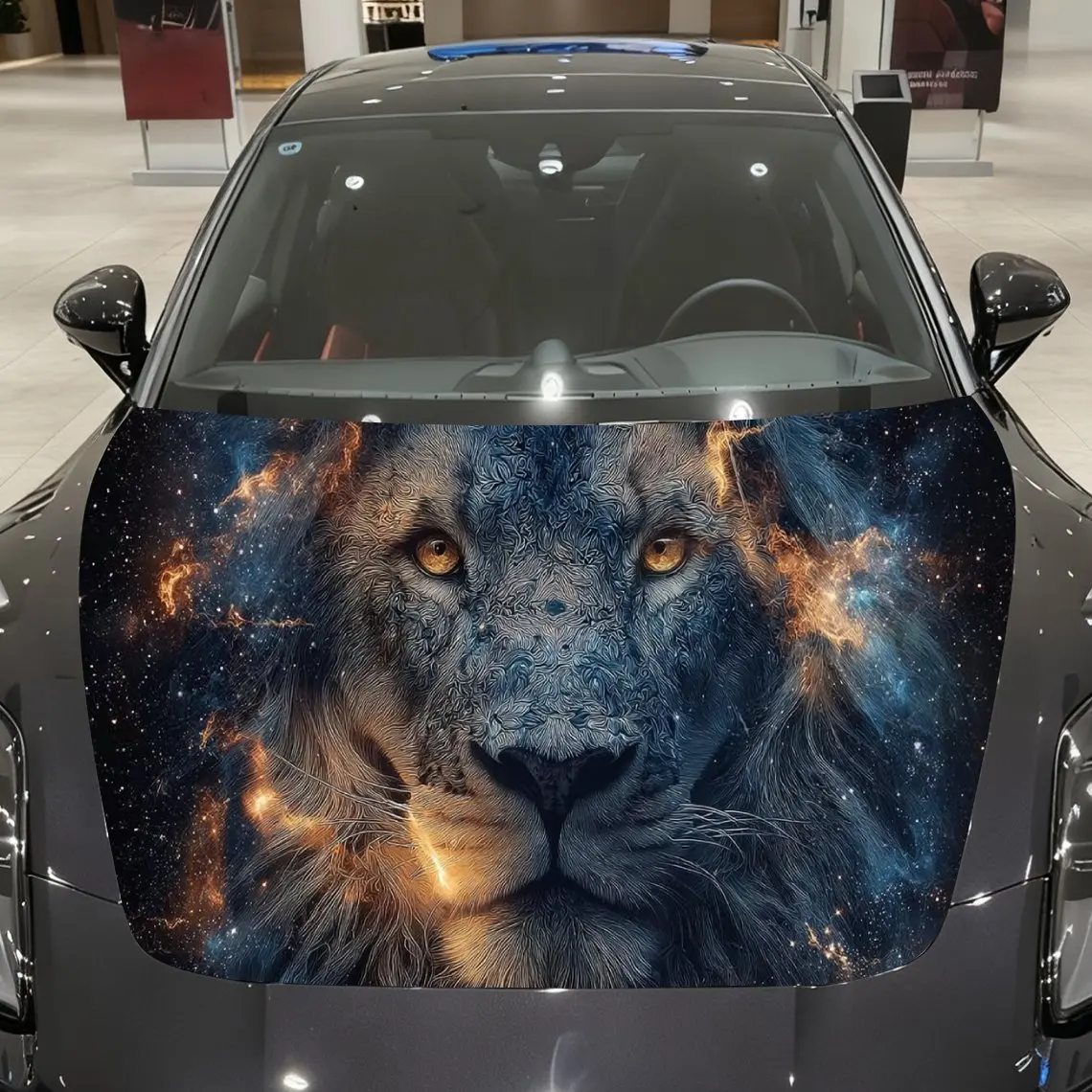 

Gilded Starry Lion Car Vinyl Wrap, PVC Material Waterproof Car Hood Sticker, Self-Adhesive Scratch-Resistant Stickers for Engine