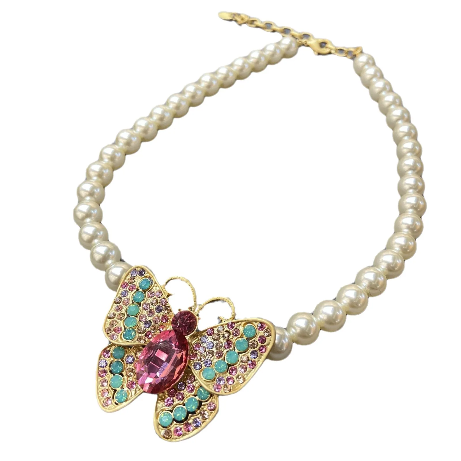 Women Vintage Copper Plated Real Gold Butterfly Pearl Necklace Earrings 2024