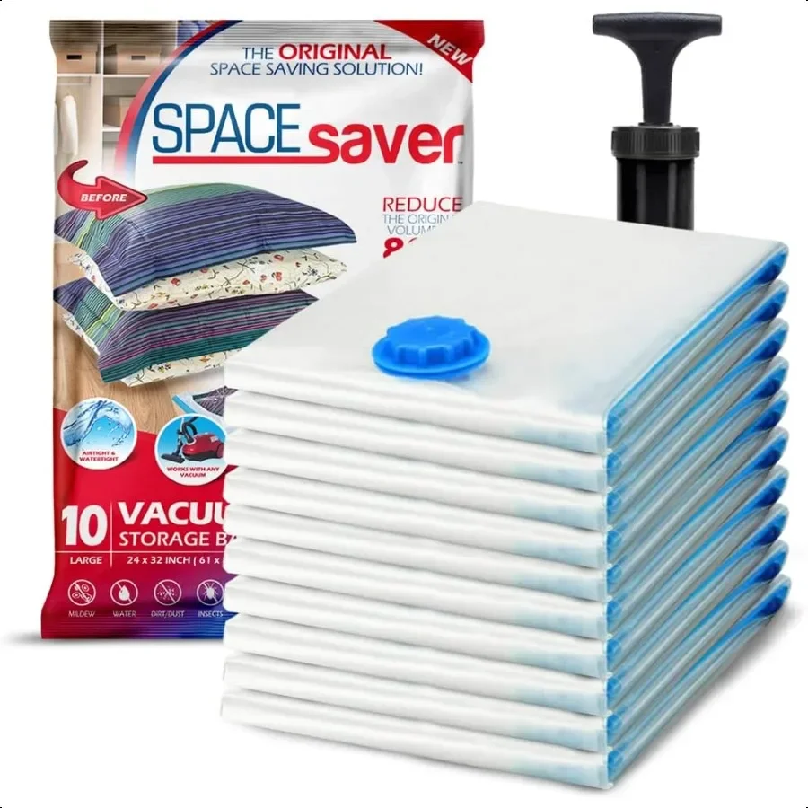 

10 Pack Large Vacuum Storage Bags for Comforters Blankets Clothes Vacuum Sealed Comprion Bags with Hand Pump Space Saver Storag