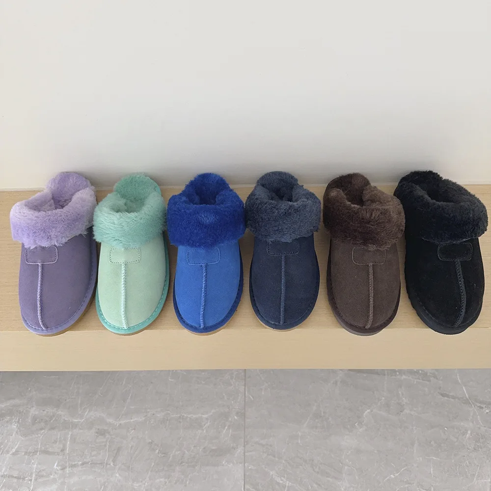 Winterliche Indoor-Beidou-Hausschuhe aus Schaffell und Fell für Frauen und Kinder. Weiche Hausschuhe mit flachem Absatz für den Außenbereich. – Detail 4