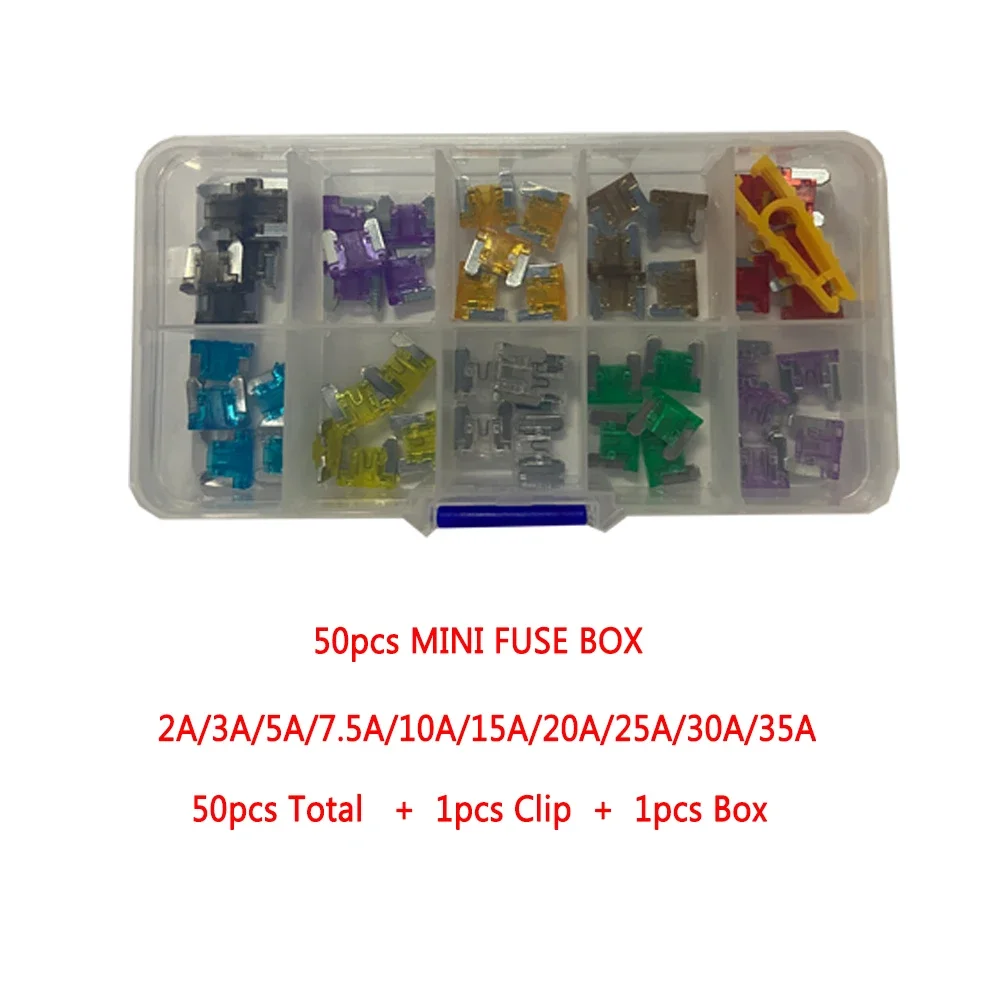Auto Mini Car Fuse Box 100PCS 50PCS 2A 3A 5A 7.5A 10A 15A 20A 25A 30A 35A Amp with Box Clip Assortment Blade Type Fuse Set Truck