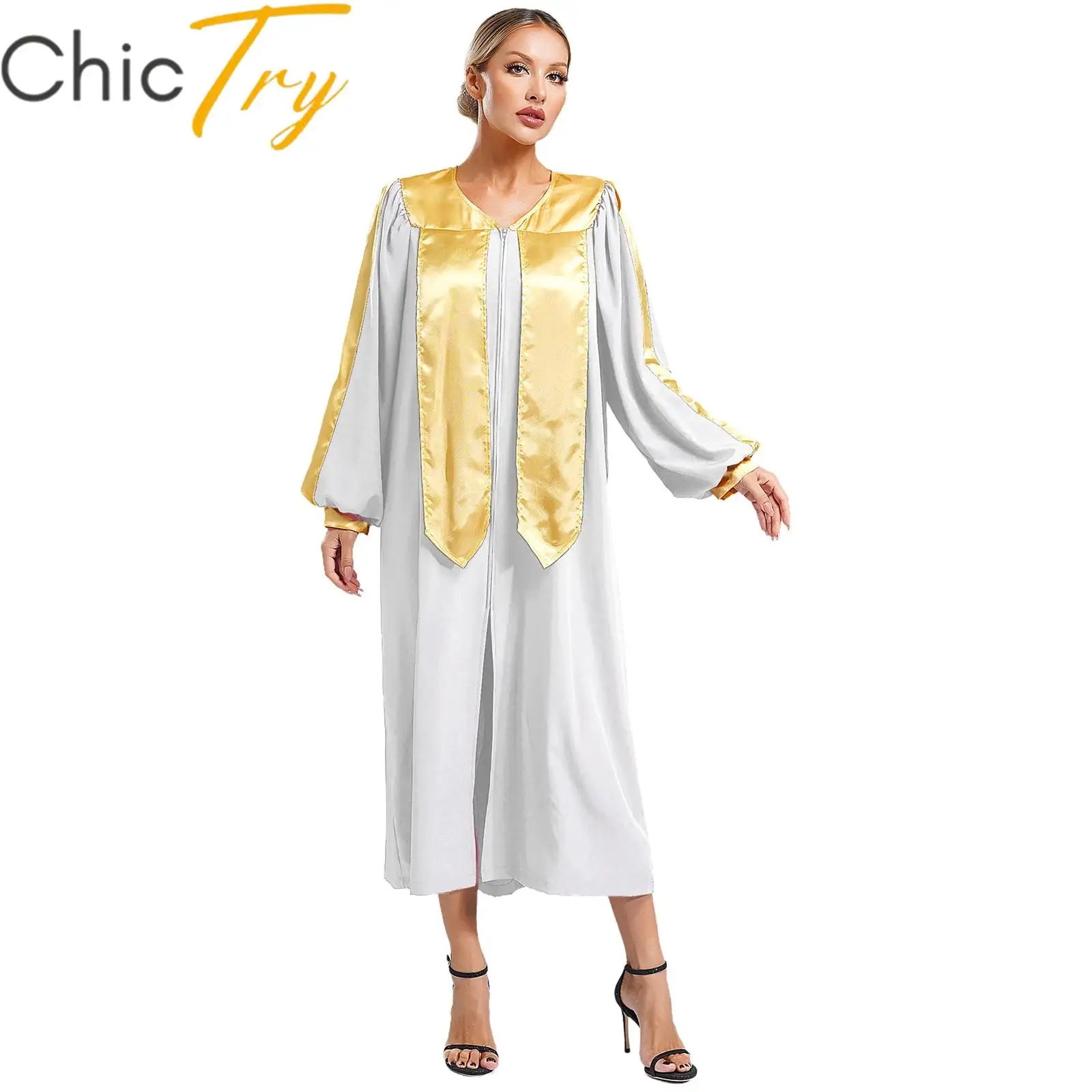 Unisex Womens Mens Choir Robe for Church V-neck Long Sleeve Judge Robe Graduation Gown Halloween Cosplay Themed Party Costume