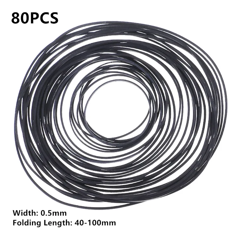 80Pcs 40-100mm Mix Cassette Tape Machine Belt Assorted Common Belt For Recorders Walkman DVD 0.5mm*0.5mm Width