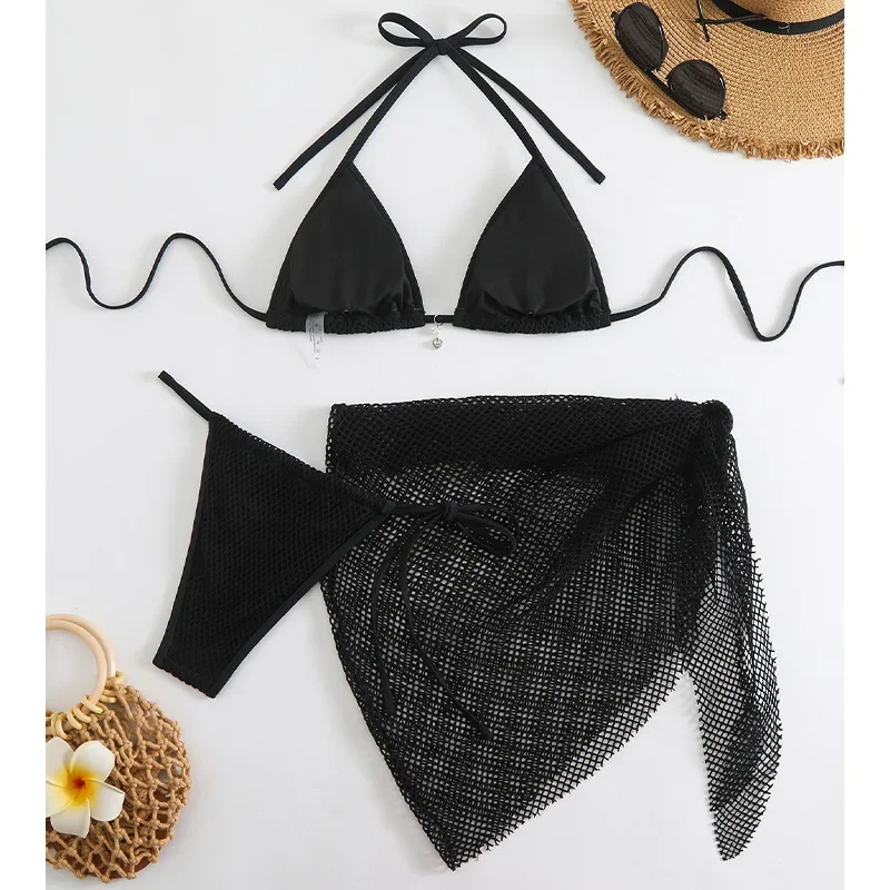 3 ชิ้น Halter บิกินี่ 2025 ผู้หญิงชุดว่ายน้ําชายหาด COVER-UPS ชุดว่ายน้ําเซ็กซี่หญิงชุดว่ายน้ําว่ายน้ําชุดว่ายน้ําชายหาด