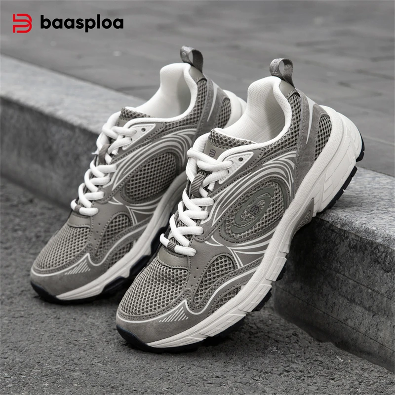 Baasploa mulheres sapatos esportivos novo casual ao ar livre leve antiderrapante tênis feminino moda malha respirável rendas até tênis de corrida