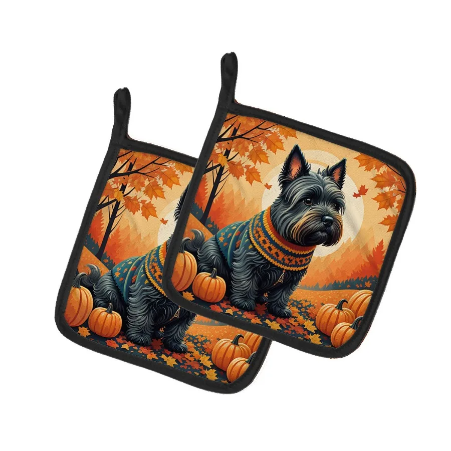 

Scottish Terrier Fall Pair of Pot Holders Kitchen Heat Resistant Pot Holders Sets Oven Hot Pads for Cooking Baking BBQ 7 1 2 x