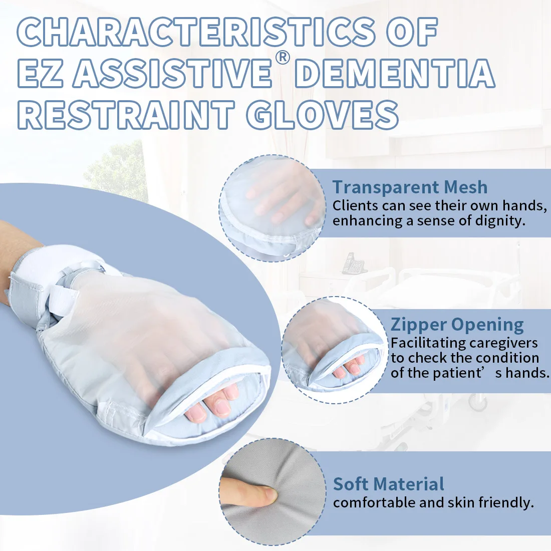 

Удерживающие перчатки Ehucon Dementia, видимые сетчатые, приятные для кожи перчатки для защиты рук, перчатки с защитой от царапин, перчатки с безопасным контролем пальцев, 2 шт.