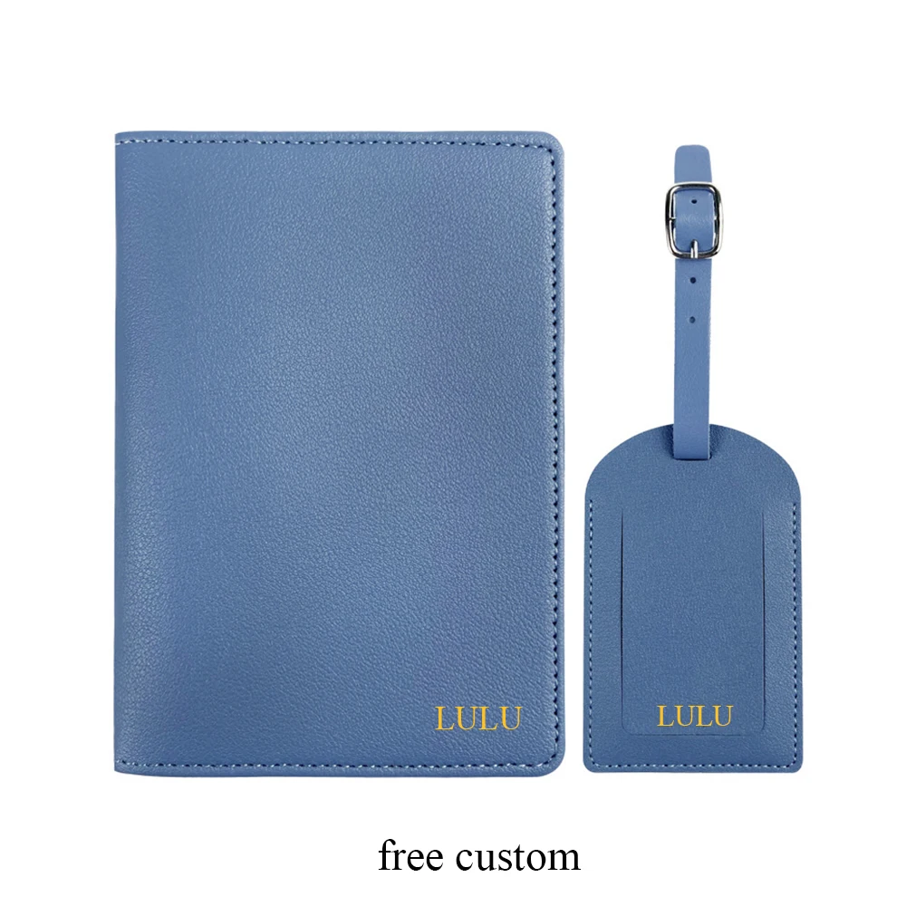 Custom Initials Travel Accessories Passport Cover Luggage Tag Personalized Names PU Leather Baggage Ticket Holder Label Tag Set