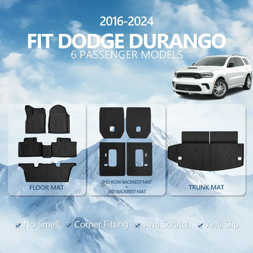 

Floor Mats Backrest Mat Trunk Liners TPE For 2016-2024 Dodge Durango United States