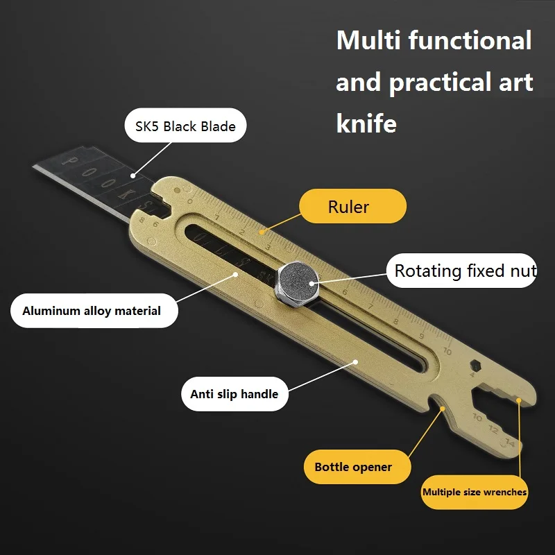 Utility Knife Stainless Steel, 4 in 1 Multifunctional Snap Off Industrial-grade Wrench, 18mm Heavy-duty Leather Wallpaper Cutter