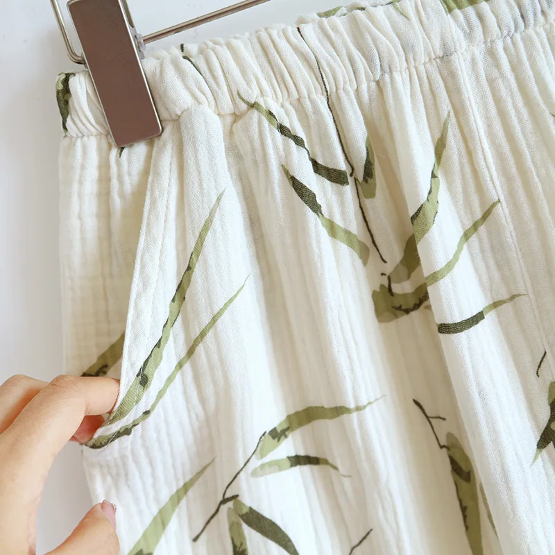 2025 Zomer Nieuwe Dames Pyjama Set 100% Puur Katoen Crêpe Sling + Shorts + Crop Broek Driedelige Set met Borstkussen Home Fury