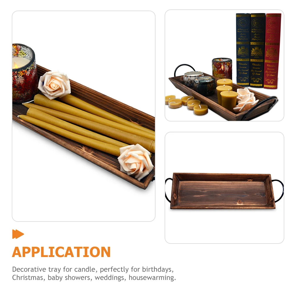 

Wooden Tray Rustic Pillar Tea Light Holder Metal Handle Versatile Decorative Tray for Wedding Party Home