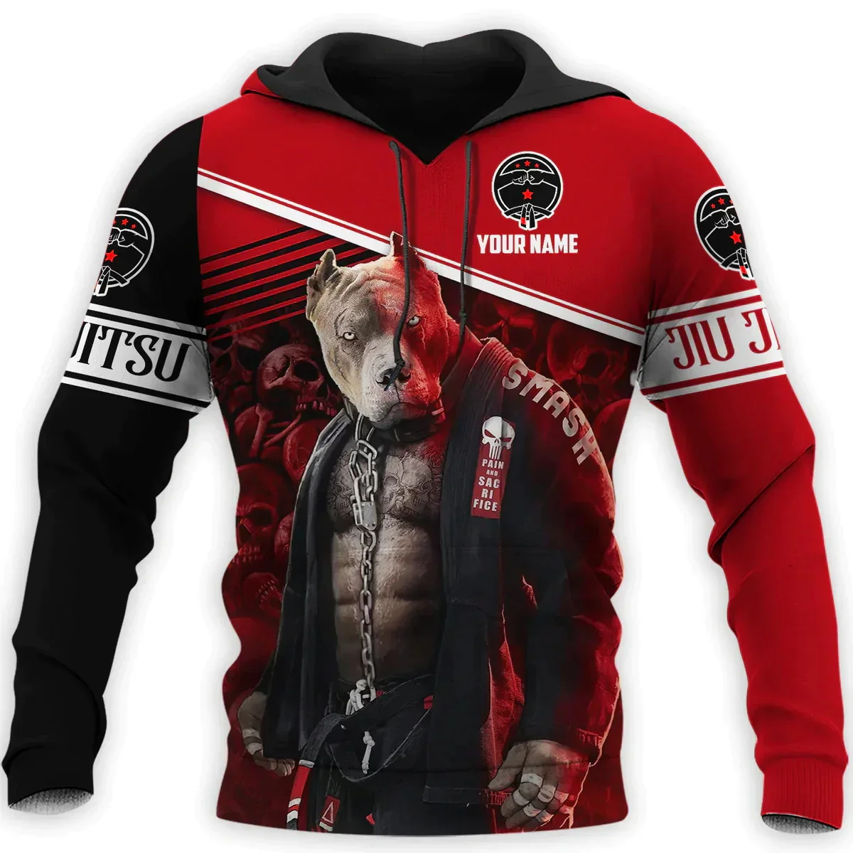Spersonalizowana nazwa Jiu Jitsu Pitbull Męska bluza z kapturem i bluza z nadrukiem 3D Unisex Casual Zipped Pullover Jiu Jitsu Lover Gift HW19 — zdjęcie 2