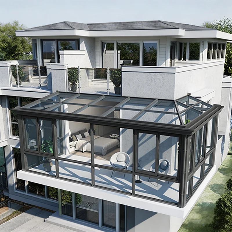 Luxury ModernAssembled Custom Winter Garden Sturdy Aluminum Frame Glass House All Season Prefab Sunroom For Courtyard Decoration