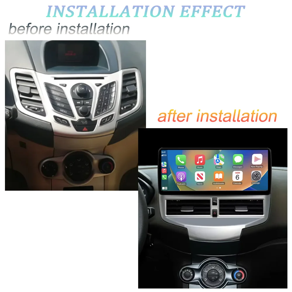 For Ford Fiesta 2009-2014 Car Radio Multimedia Video Player Navigation GPS Android AUTO Wireless CarPlay WIFI 4G QLED Radio BT