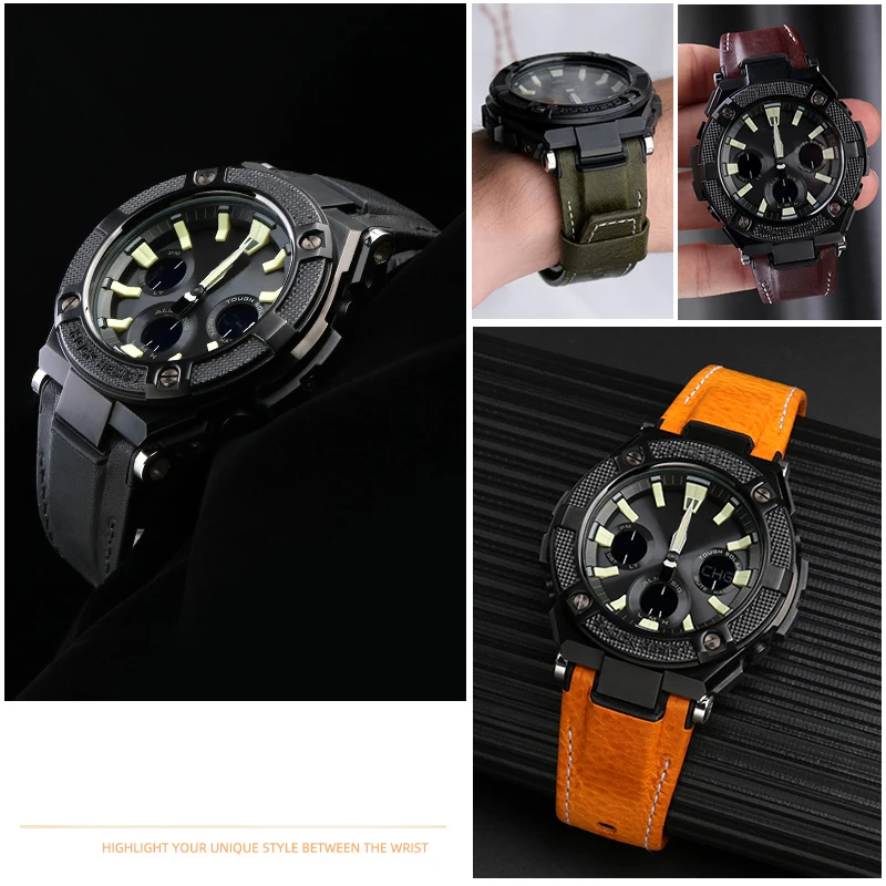 Cinturino per orologio in pelle di tela da uomo 26MM per Casio GST-B100 S130 W300GL 400G W330 GST-W120L s120 W130L S100 Series accessori per orologi