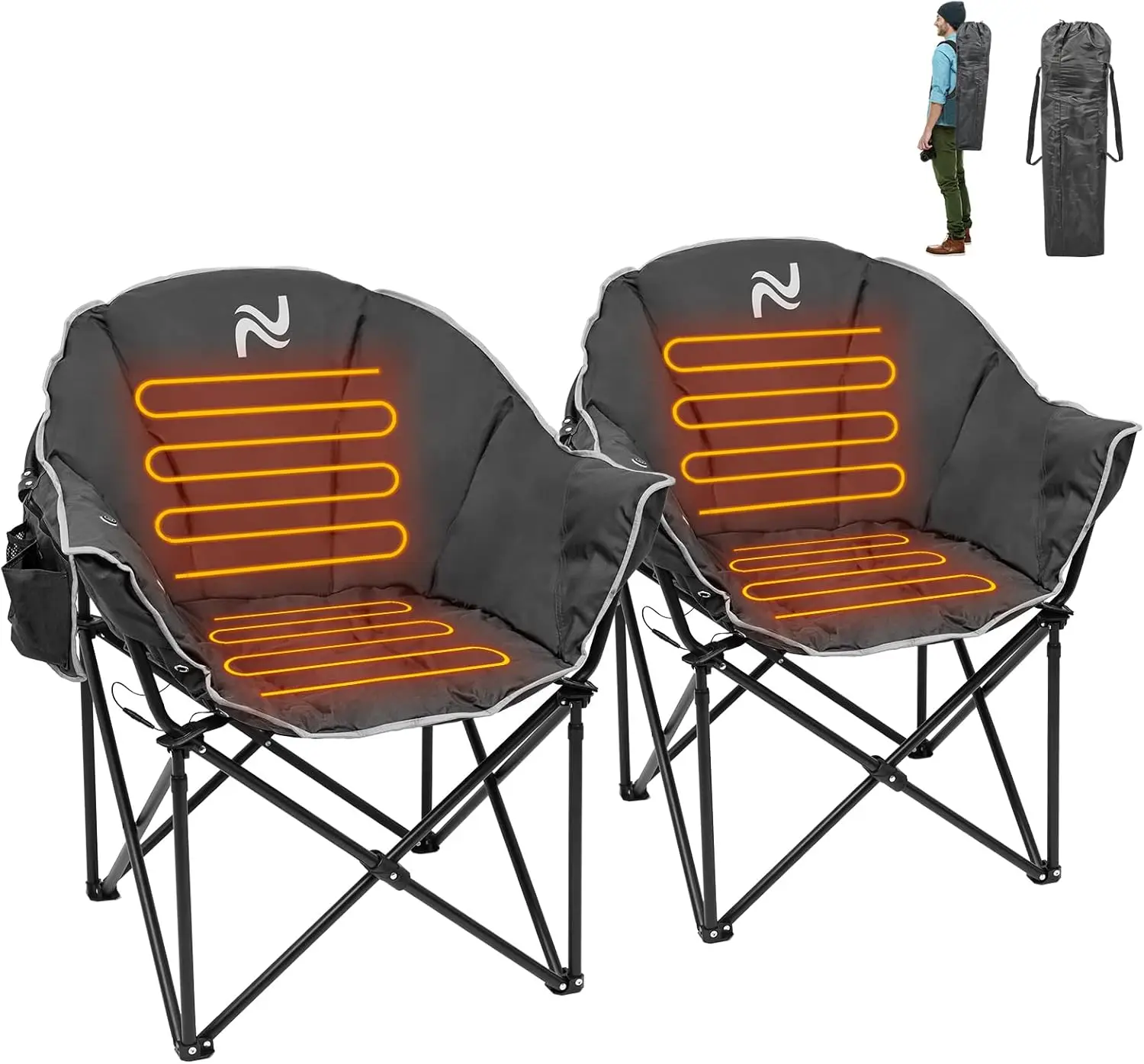 Heated Camping Chair, Heated Folding Lounge Chair for Outdoor Sports, Portable Padded Camping Chair with 3 Heat Levels for Lawn,