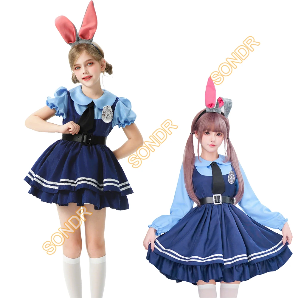 

Movie Zoo 2 Officer Judy Hopps Cosplay Costume Police Uniform Blue Dress Set For Adults Women Girls Halloween Party Performance