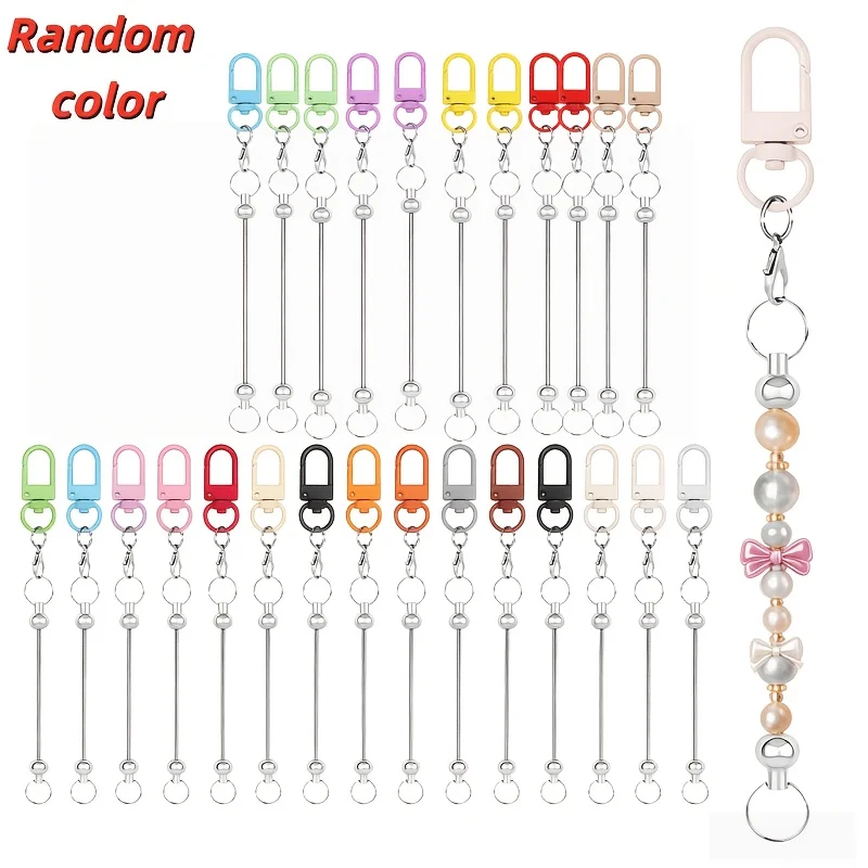 26pcs Beadable Key Rods DIY Kit Men's Key Rings Key Chains Beaded Strip Craft Accessories Alloy Blank Gift Making Random Colors