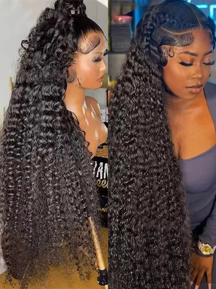 

40 Inch Deep Wave Frontal Wig Full 360 Lace Wig Human Hair Female Wig 100 Black Curly Frontal Lace Water Wave 13X6 Hd Lace Fron