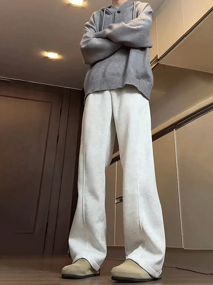 

Мужские повседневные брюки прямого кроя с подкладкой, в американском стиле, белые с цветочным принтом, весна-осень, плотные, драпирующиеся, свободного кроя, Cleanfit