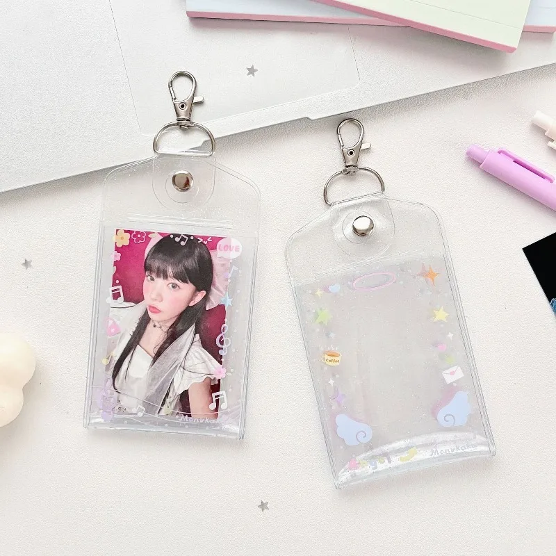 Polka Dot Angel Double-Sided Kpop Idol Photocard Holder Korean Fashion 3 Inch Card Case for Kpop Idol Sweer Bag Charm Keychain