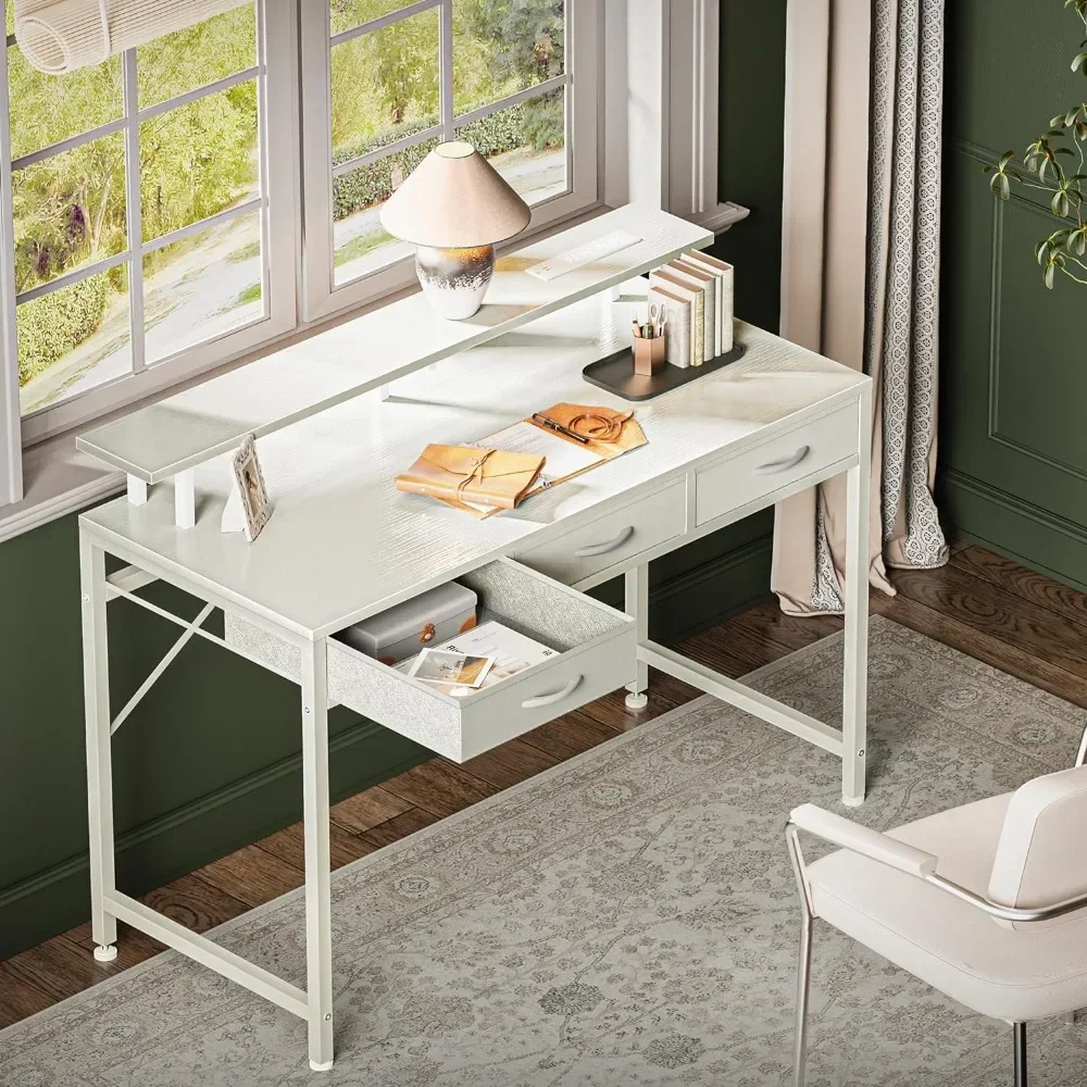 

Для 47-дюймовых компьютерных столов с 3 ящиками, игровым офисним столом со светодиодной подсветкой и розетками, работа от дома, белый