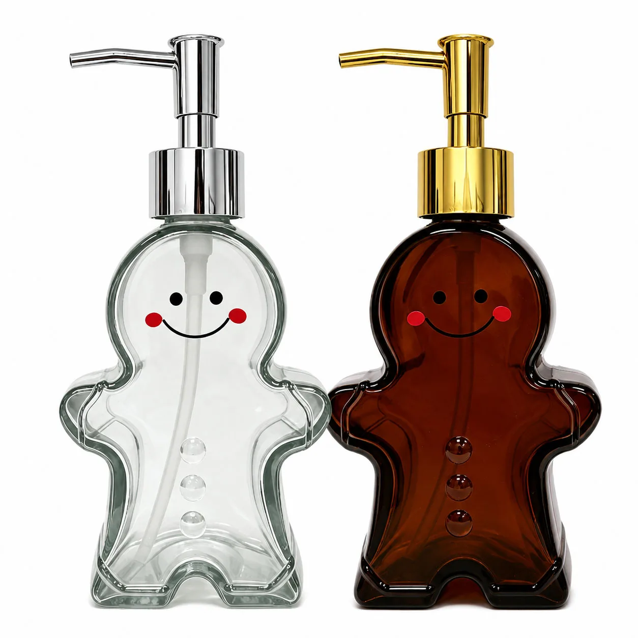 Christmas Gingerbread Man Soap Dispenser Refillable Pump Bottle for Hand Soap Lotion Shampoo Shower Gel Bathroom Holiday Decor