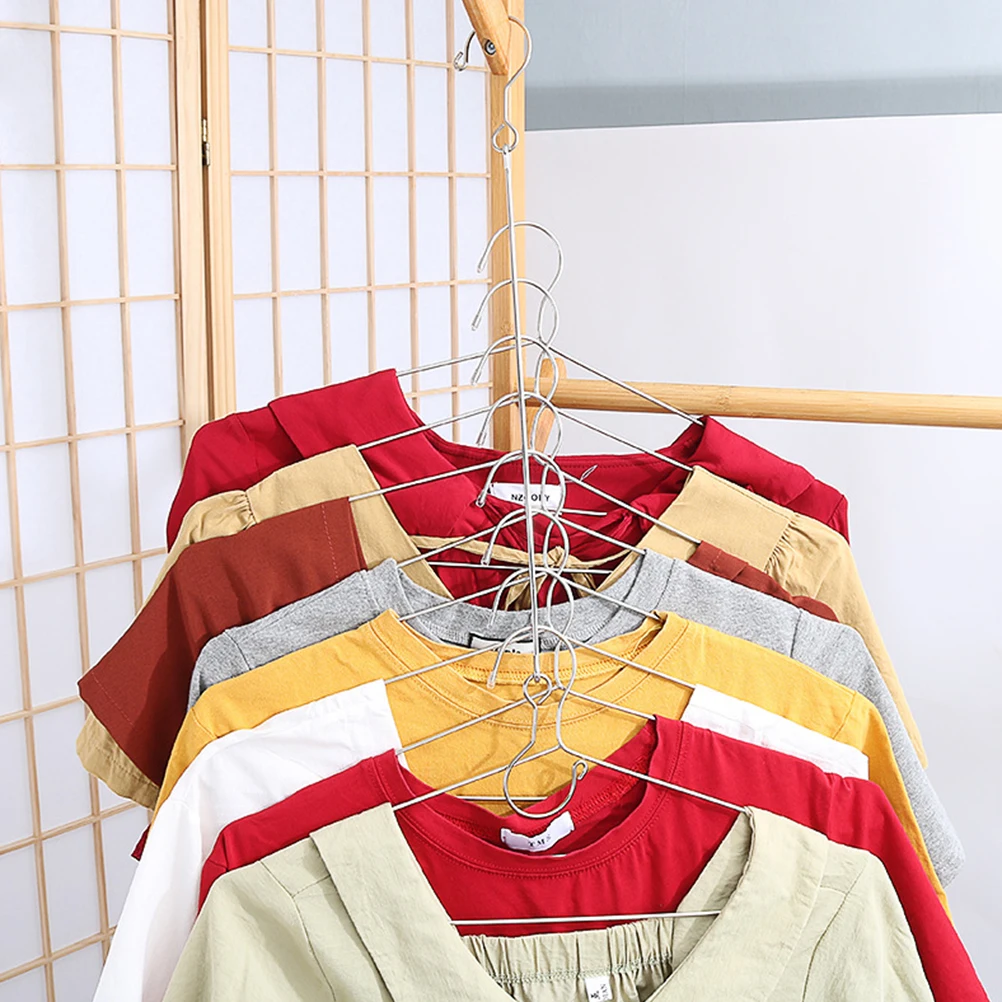 2Pcs Stainless Steel Eight Port Hangers Organizer Tidy Closet Space Saver Multi Function Clothes Drying Rack Storage Hanger