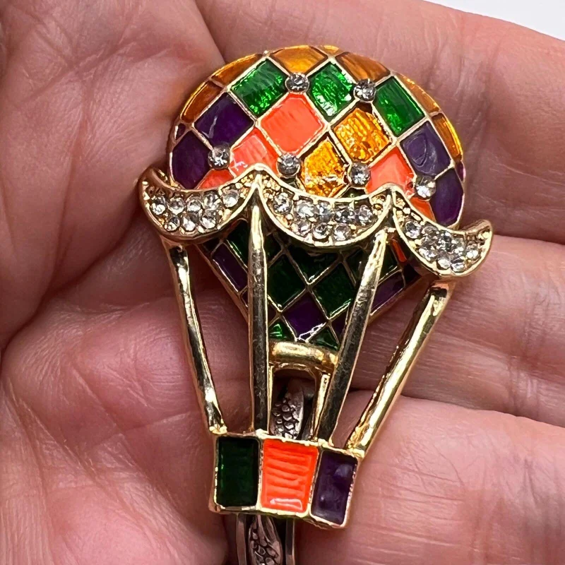 أزياء النفط يقطر ثلاثي الأبعاد اللون منطاد الهواء الساخن بروش سبيكة حجر الراين بروش دبوس دعوى بروك للرجال والنساء #4