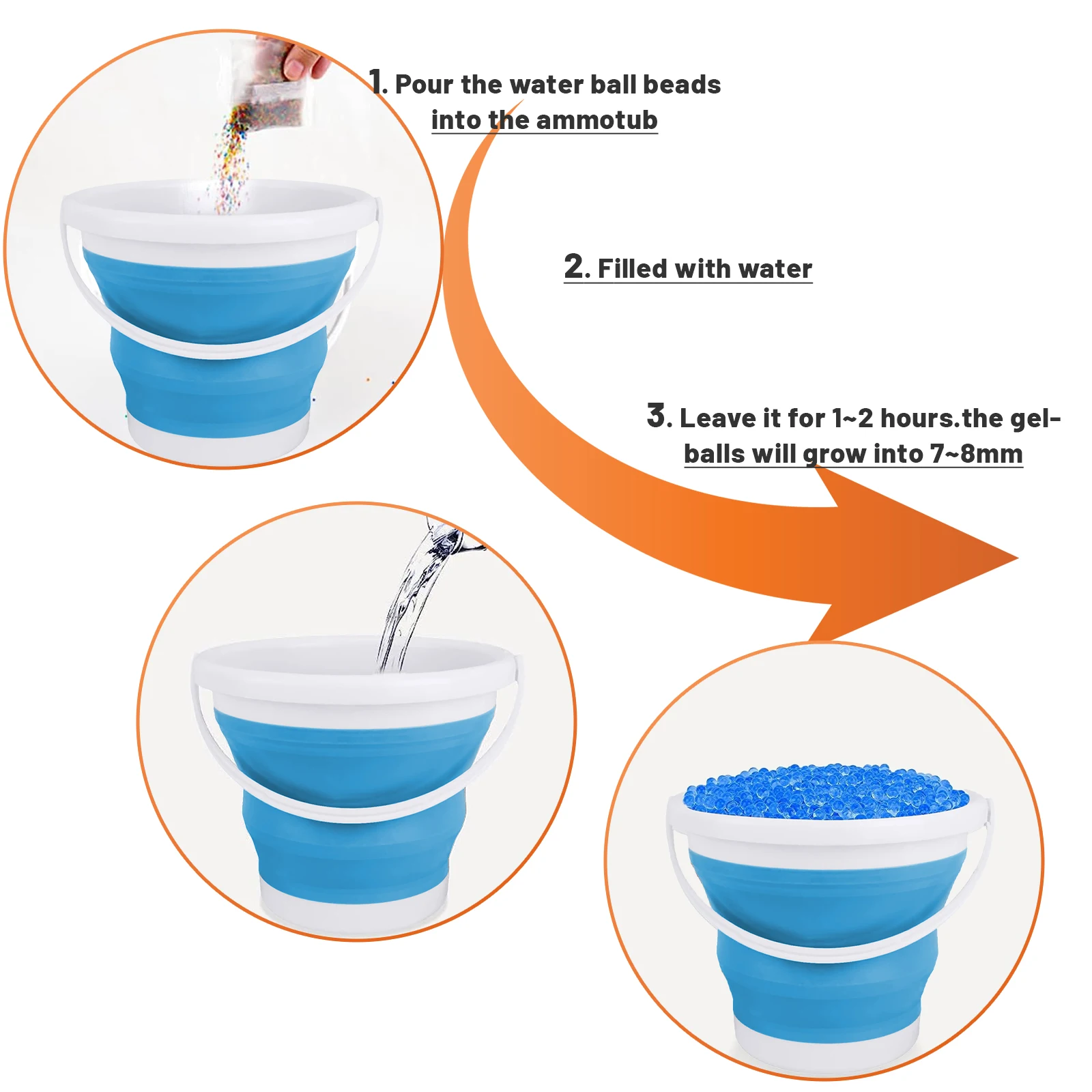 Blue multifunctional toy gun water bullet storage bucket with foldable large capacity for delivering water bullets