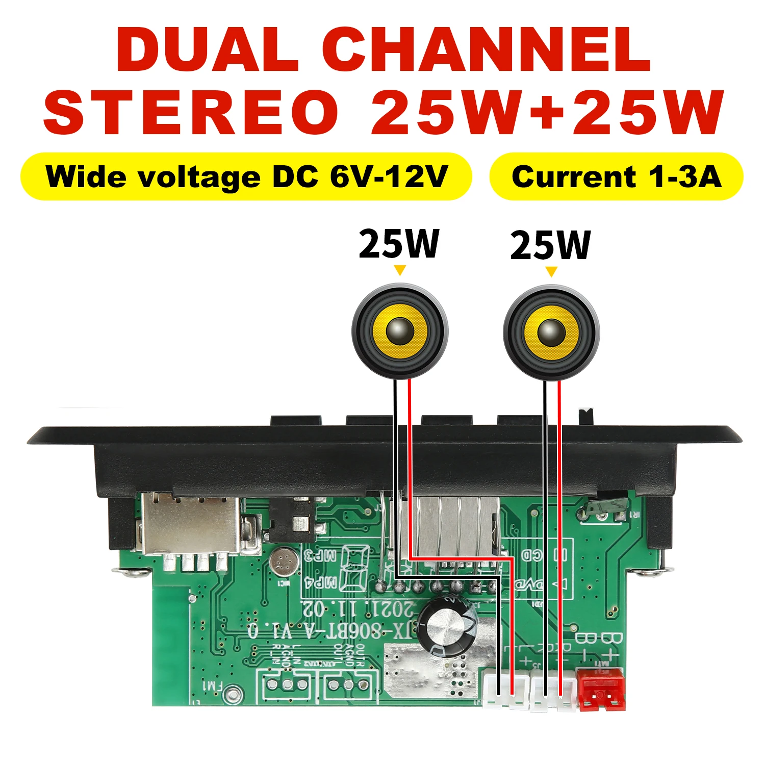 50W Versterker 12V MP3 Decoder Board 25W 5V 18V Bluetooth 5.0 USB TF FM Radio Module voor Luidspreker Met Handsfree Voice Record