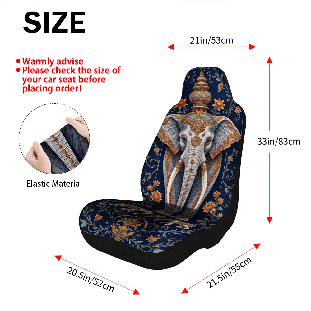 2pcs, Elegant Front Seat Covers Diwali Elephant With Themed, Soft And Easy To Clean, Perfect For Driver And Passenger Seats, Gr