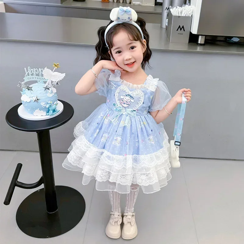 

Anime Sanrio Cinnamoroll Girls Lolita Princess Dress Formal Dress Kawaii Cartoon Dress Sling Mesh Tutu Skirt Kids Clothing