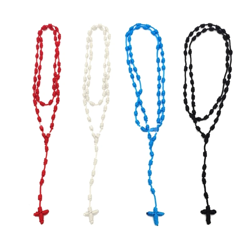 Handmade Knotted Crossing Rosary Bead Necklace Cotton Spiritual Jewelry Accessory Dropship