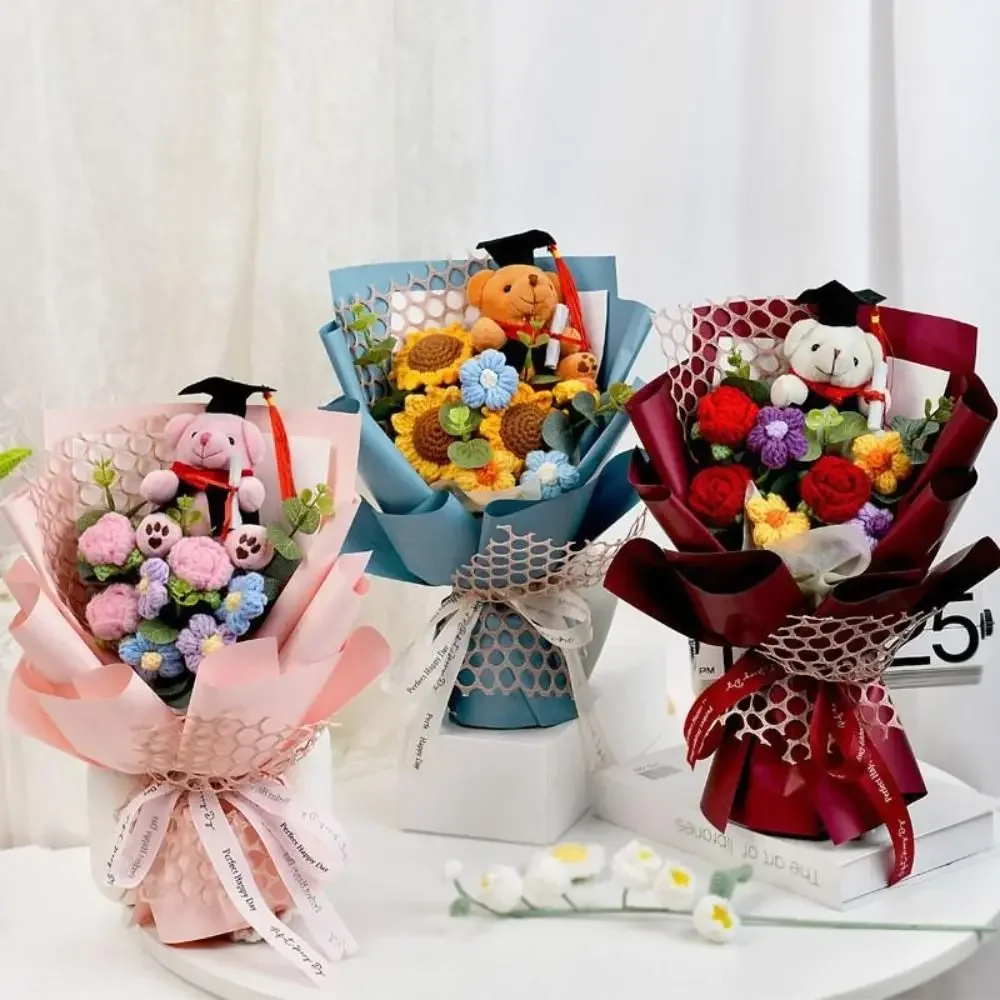 Animal Little Bear Bouquet Handcrafted Stuffed Graduation Bear Kawaii Cartoon Simulated Bear Bouquet Graduation Gifts