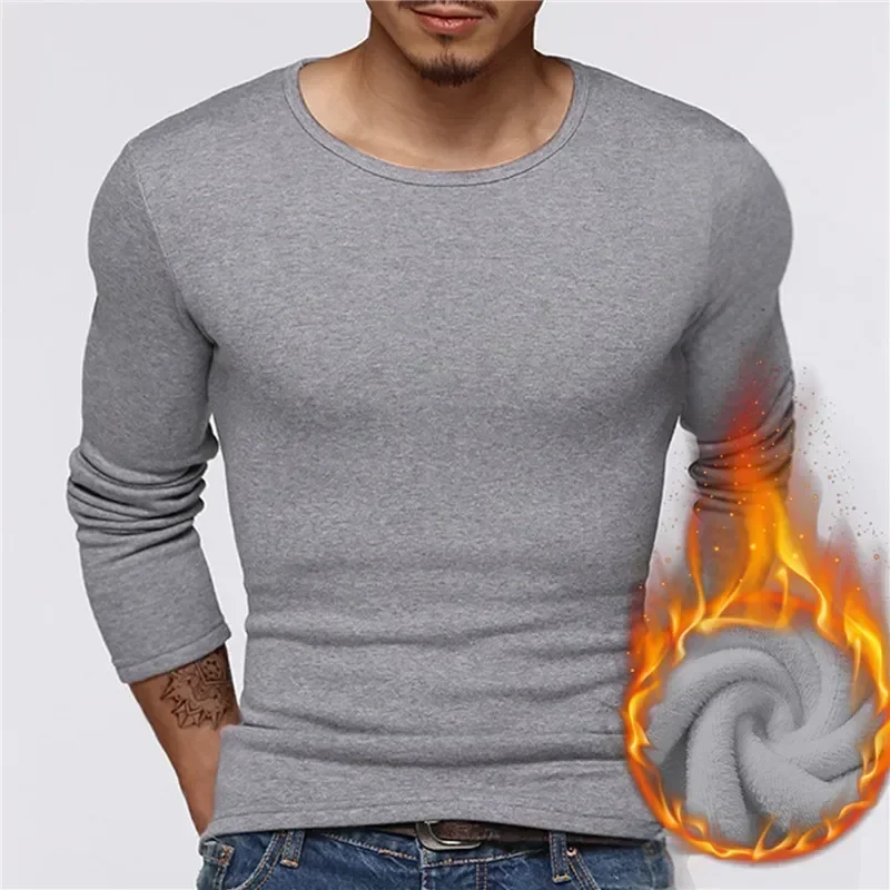 Sleeve Autumn Thermo Thickened Warm Winter Bottom T-shirt Thermal Slim Fleece Shirts Pullover Men Tops Underwear Clothes Long