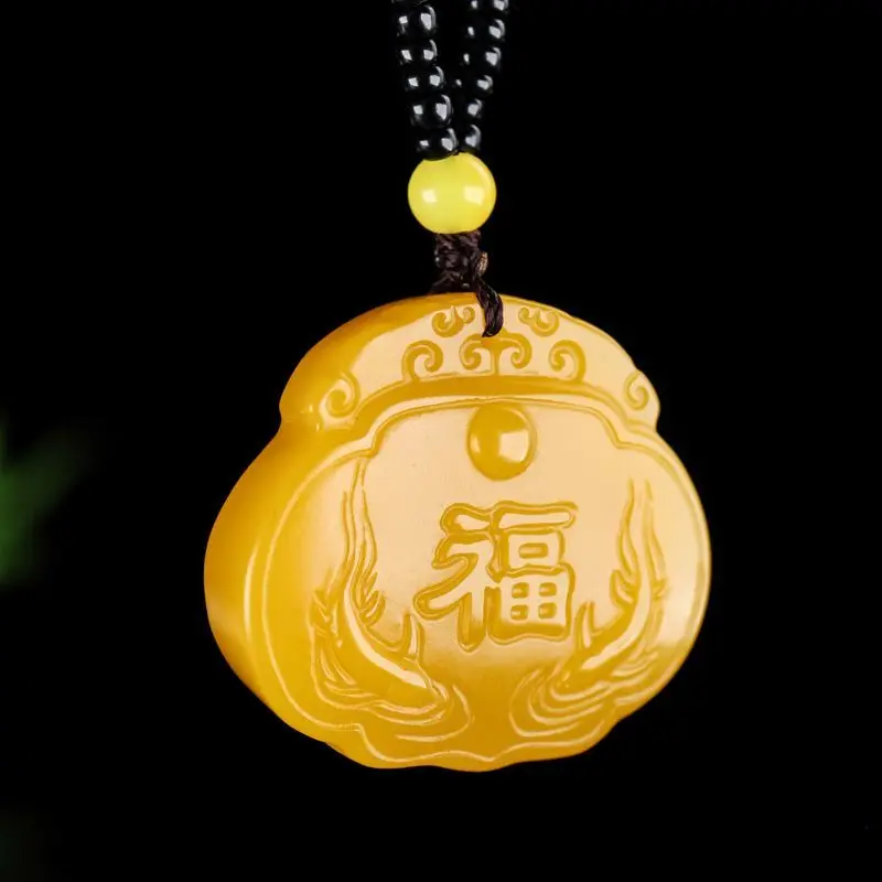 

Lucky Bag Lotus Double-sided Engraved Jade Pendant Hetian Jade Natural Topaz Pendant Men's and Women's Necklace