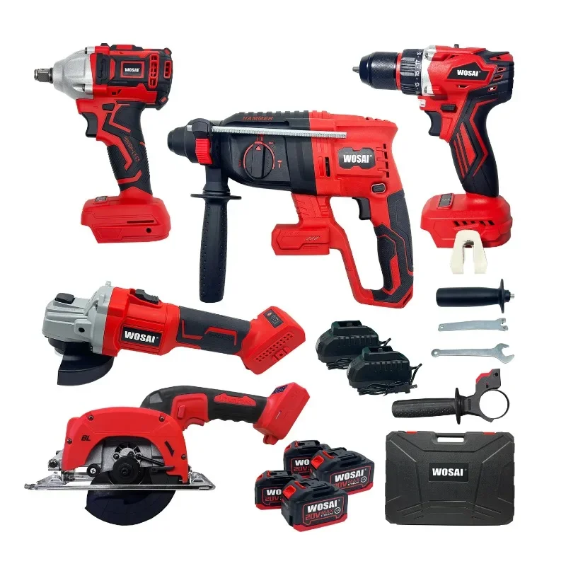 Factory Price Popular 20V Power Tools Kits Combo Cordless Impact Wrench Angle Grinder Hammer Drill Set Electric Tool Kit