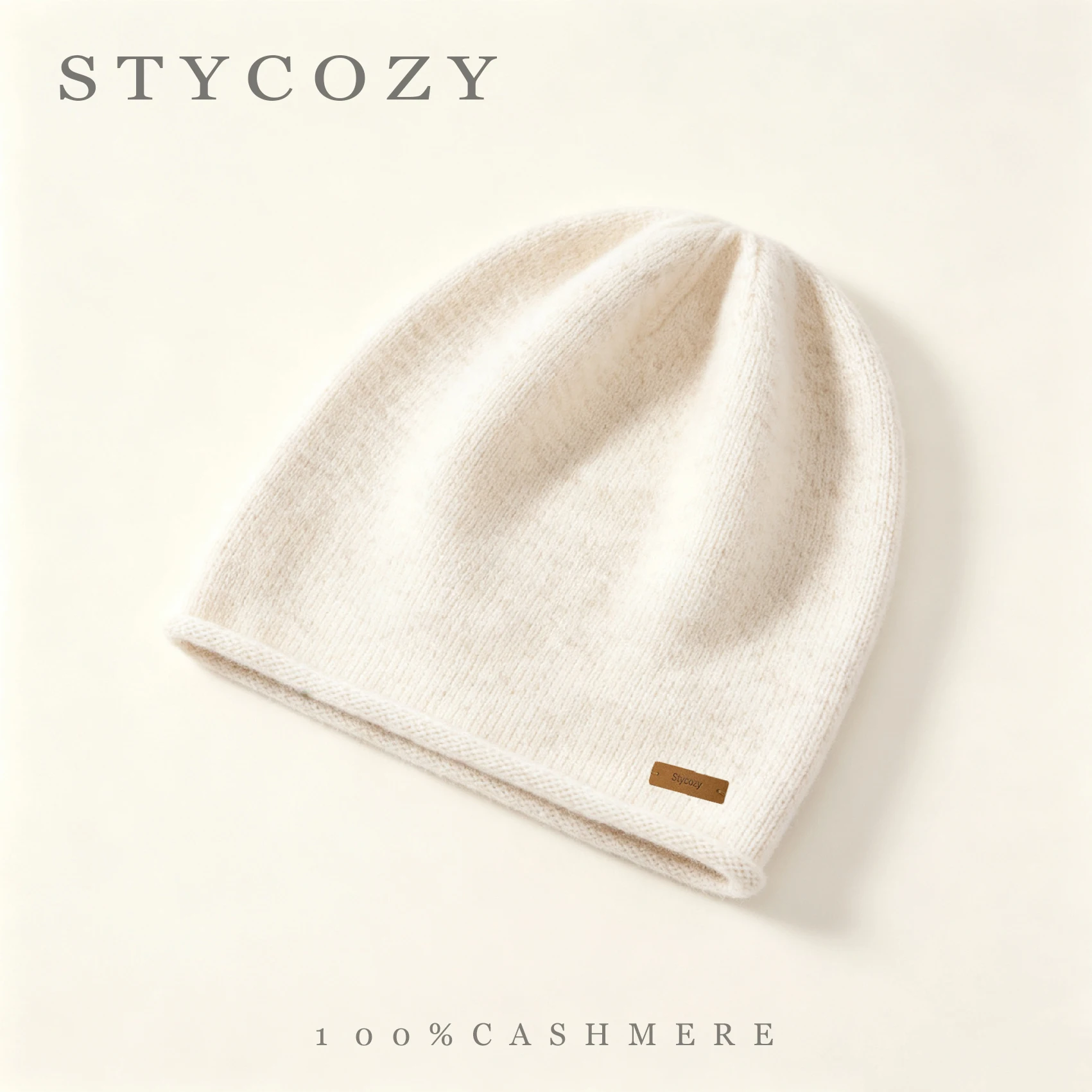 100% Cashmere Slouch Beanie Hat Unisex Soft Knit Rolled Hem Solid Skullies Bonnet Women Winter Warm Versatile Ear Protection Cap