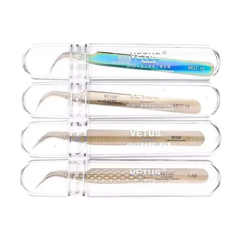1pcs New VETUS Stainless Steel Anti-slip Eyelash Extension Tweezers Precision Curved Straight Lash Eyebrow Tweezers Makeup Tools