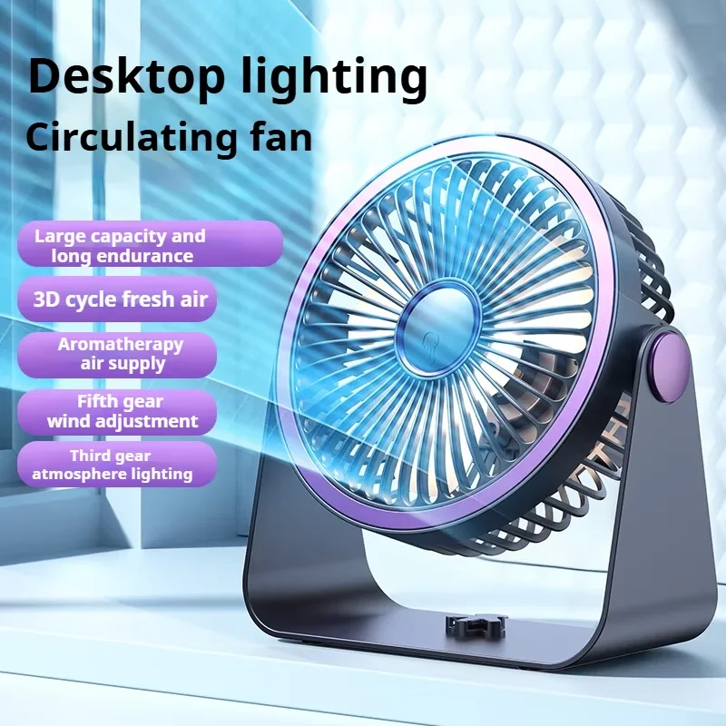 2 in 1 Portable Desktop Fan USB Rechargeable 5 Speed Fans Circulator Wall Ceiling with Lights Student Office Air Cooler
